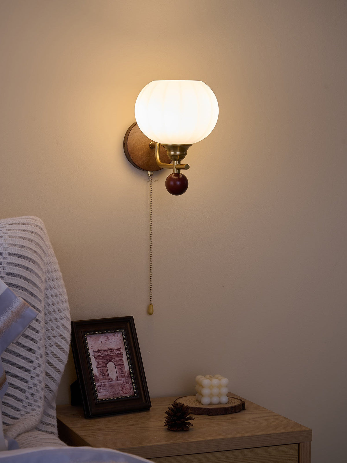 Lumea Crest Wall Sconce in Gold and Walnut Wood