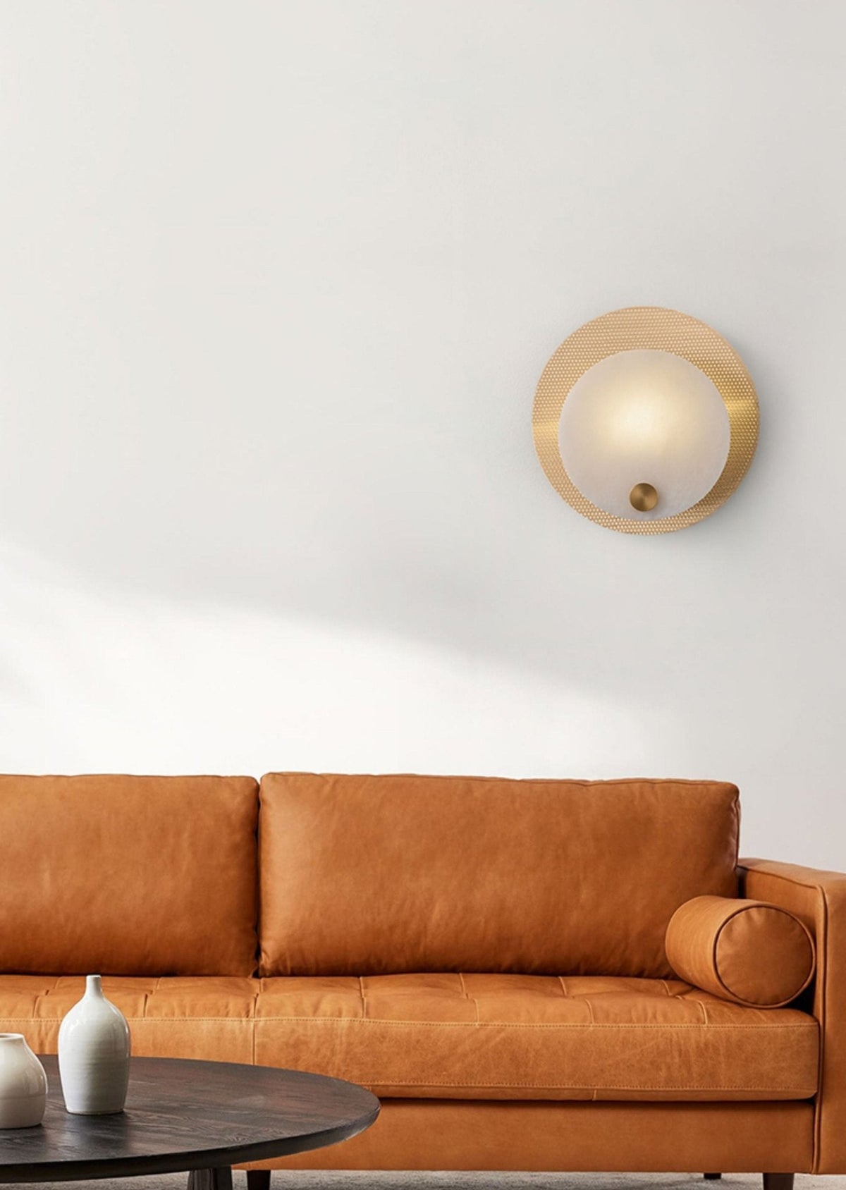 Lumen Alabaster Wall Sconce in Gold with White Alabaster Shade