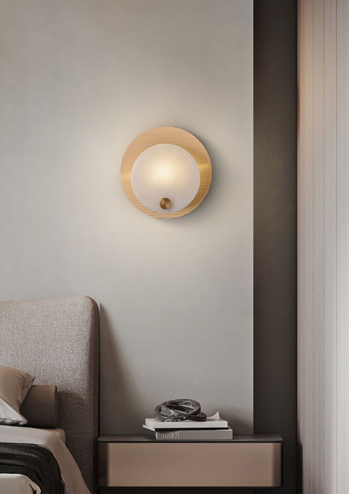 Lumen Alabaster Wall Sconce in Gold with White Alabaster Shade