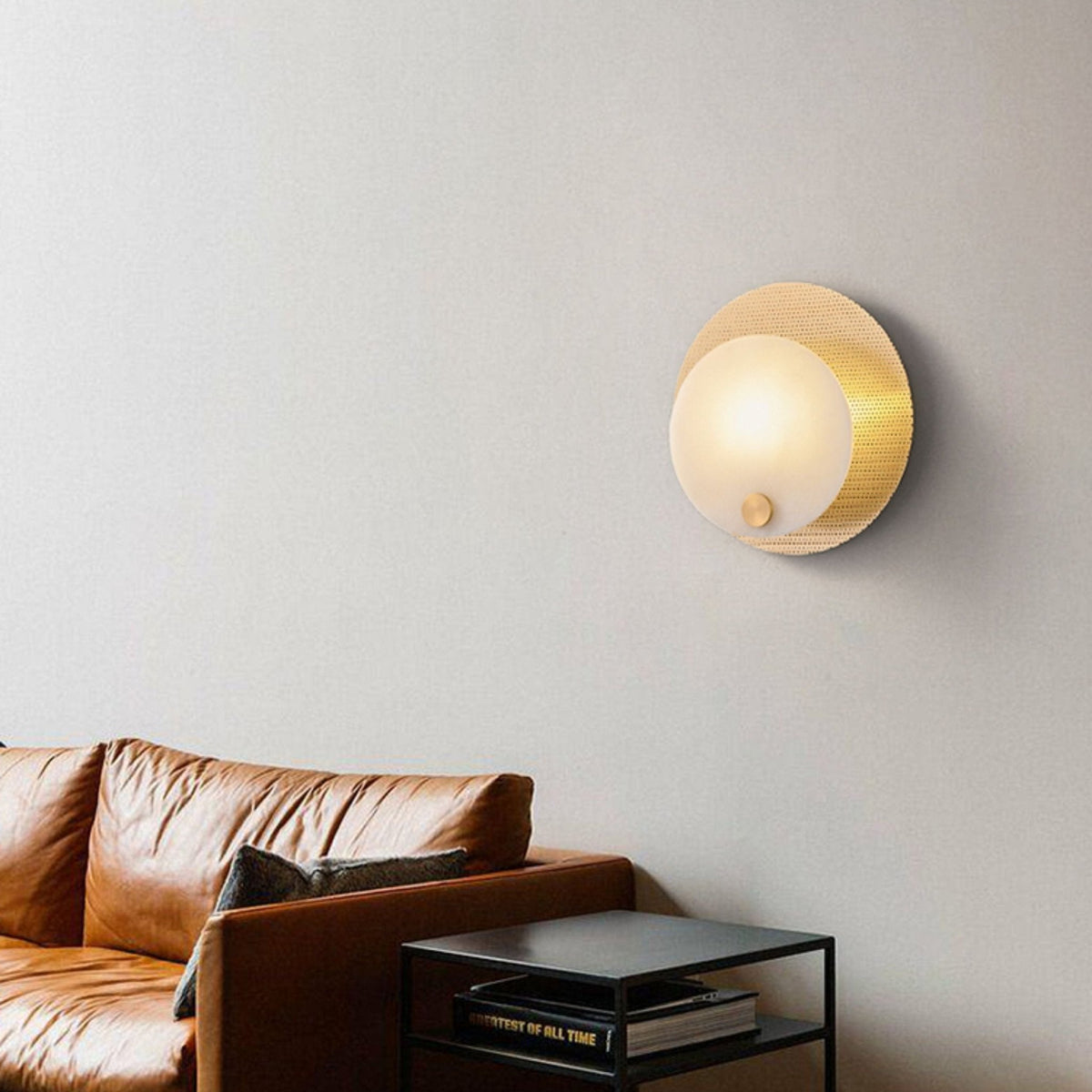 Lumen Alabaster Wall Sconce in Gold with White Alabaster Shade