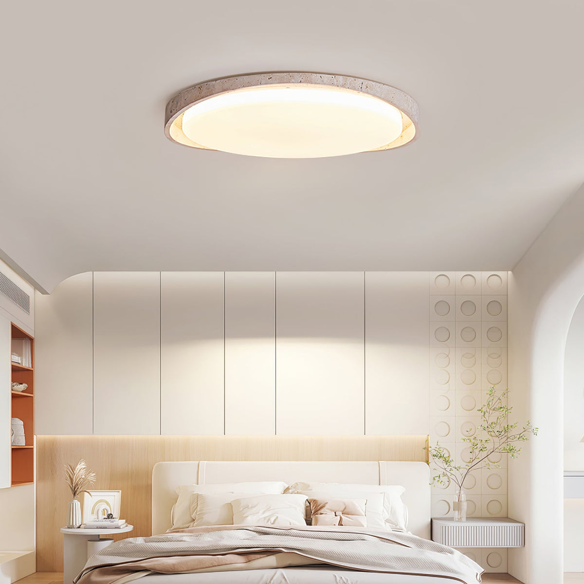Lumen Arc Ceiling Light in Yellow Travertine | Modern Flush Mount LED
