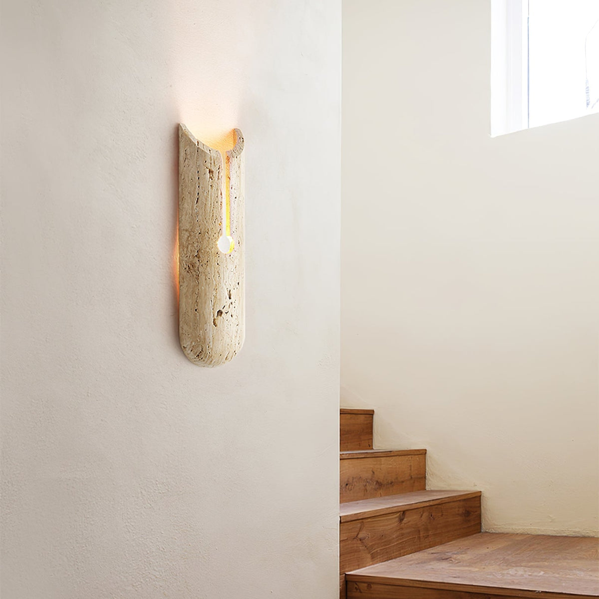 Lumen Crest Travertine Wall Sconce with Integrated LED