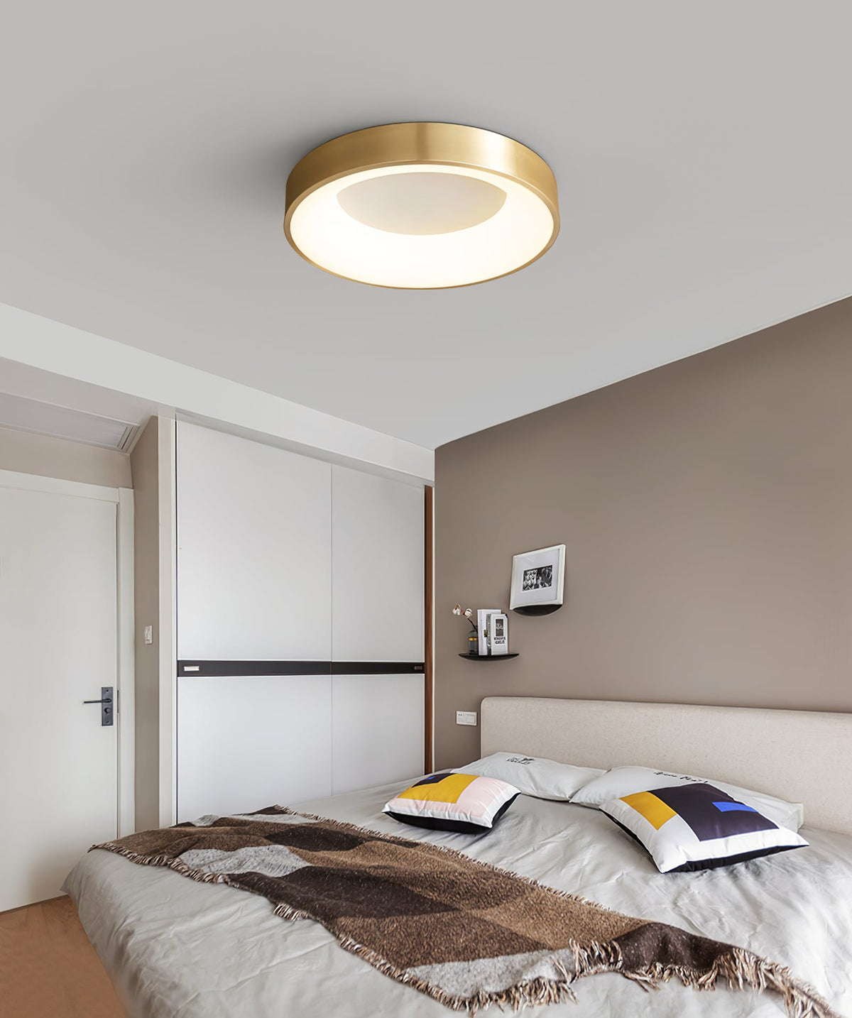 Lumenia Modern Brass LED Flush Mount Ceiling Light for Living Room and Bedroom