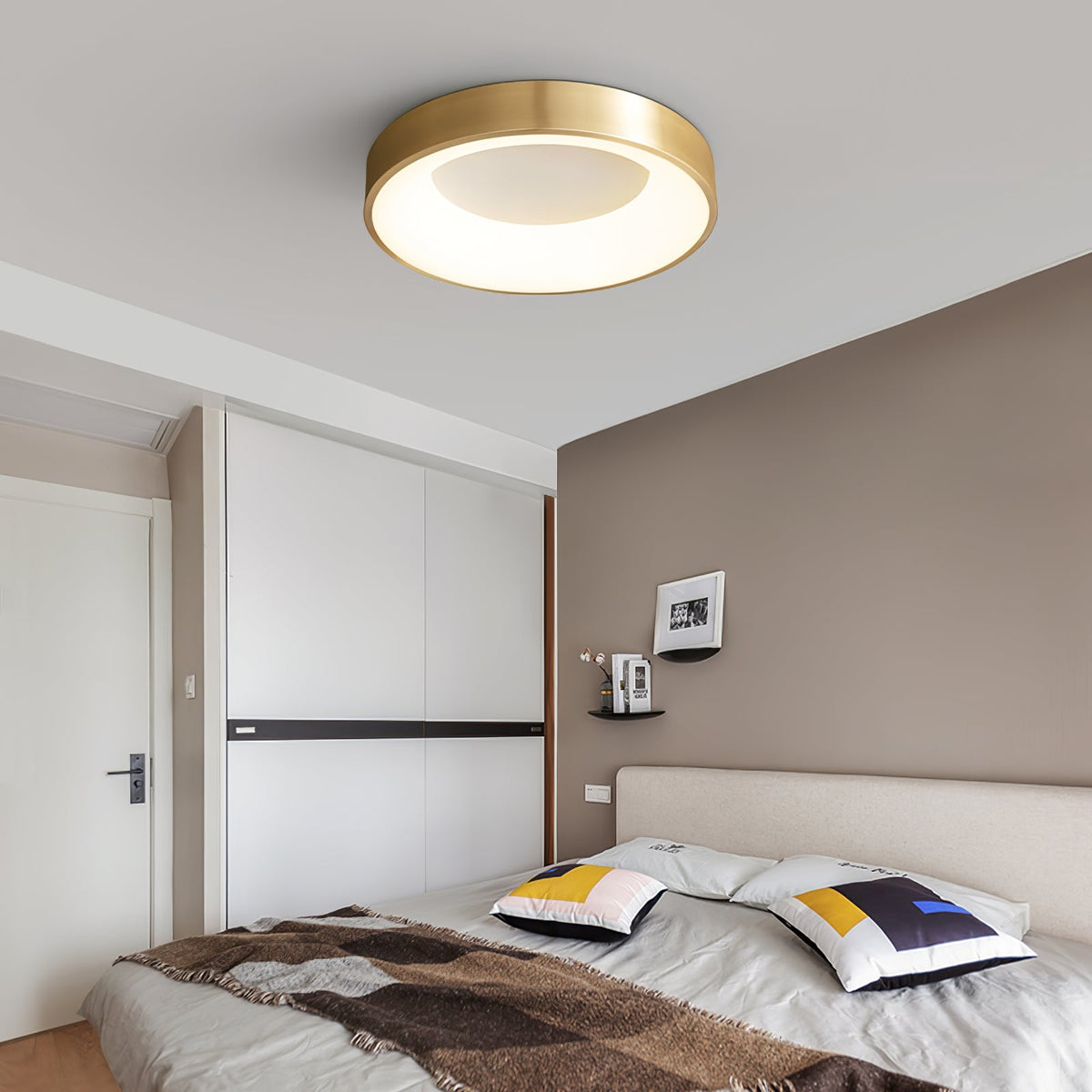 Lumenia Modern Brass LED Flush Mount Ceiling Light for Living Room and Bedroom