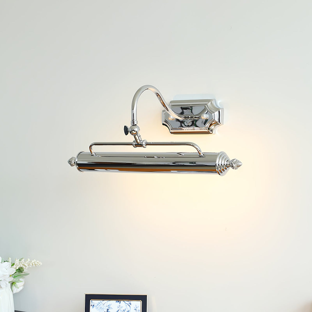 Lumeo Adjustable Wall Sconce in Satin Metal for Artwork and Bathroom Lighting