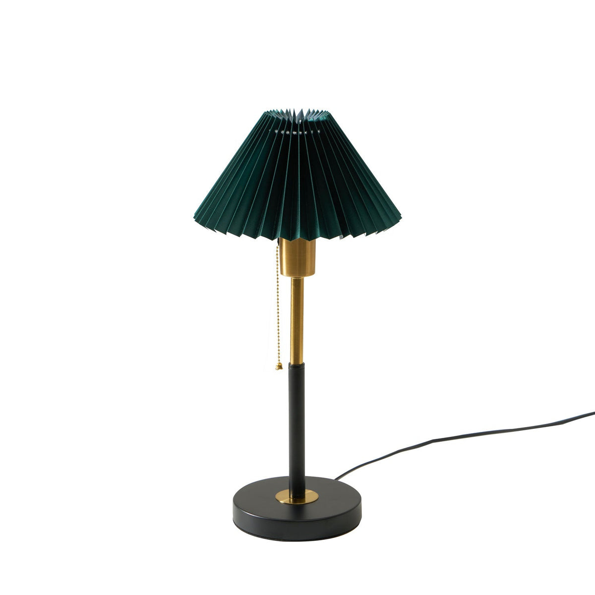 Lumi Pleated Table Lamp – Velvet Shade, Brass & Black Metal Base