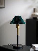 Lumi Pleated Table Lamp – Velvet Shade, Brass & Black Metal Base