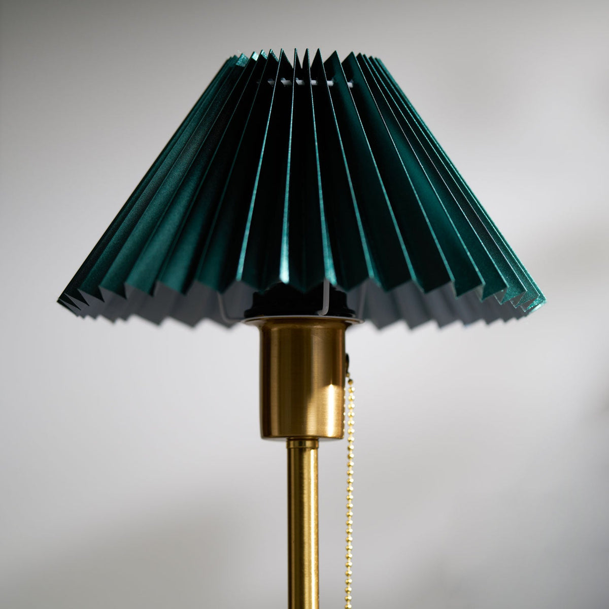 Lumi Pleated Table Lamp – Velvet Shade, Brass & Black Metal Base