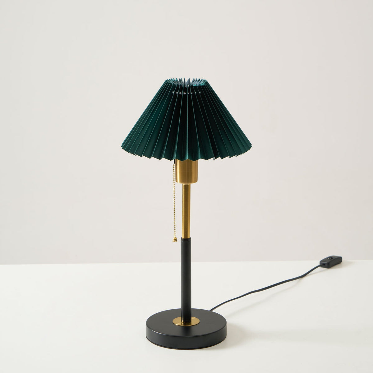 Lumi Pleated Table Lamp – Velvet Shade, Brass & Black Metal Base