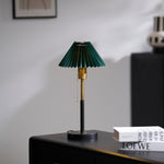 Lumi Pleated Table Lamp – Velvet Shade, Brass & Black Metal Base