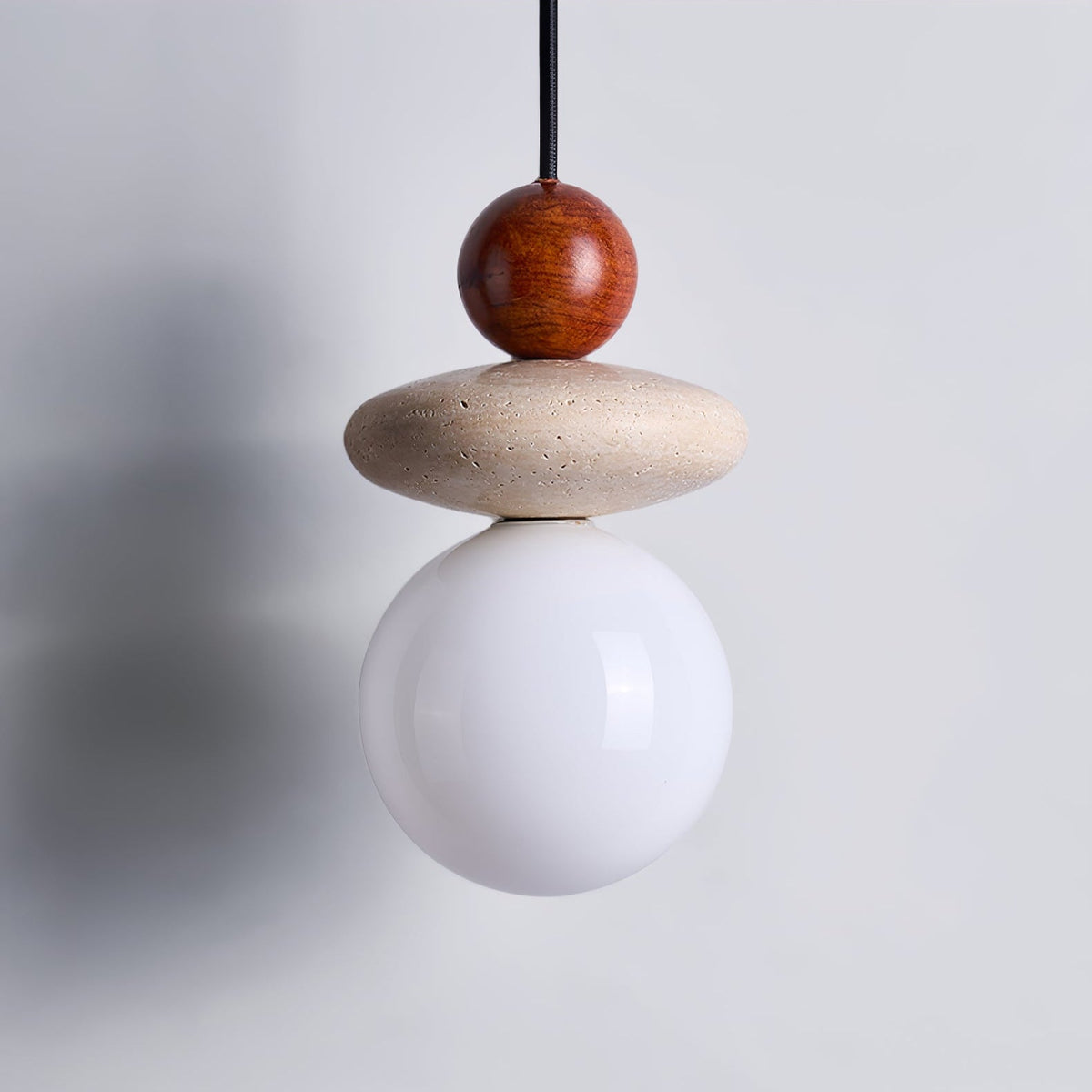 Lumi Travertine Pendant Light – Natural Stone & Opal Glass