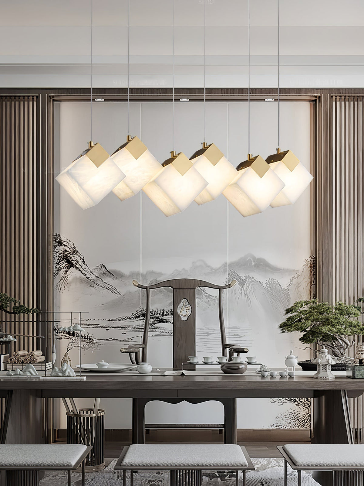 Lumina Vox Alabaster Pendant Light – Sculptural Brass Chandelier