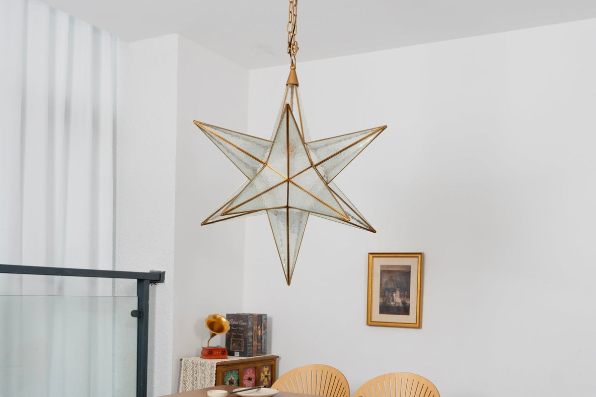 Luminara Star Chandelier – Brass & Glass Starburst Pendant Light