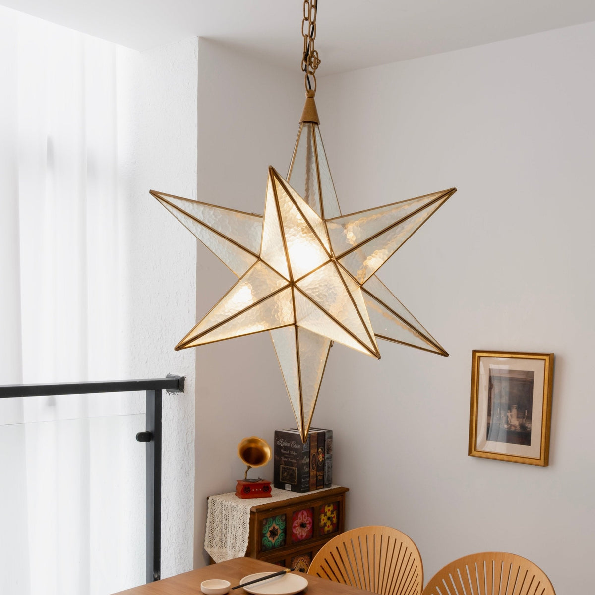 Luminara Star Chandelier – Brass & Glass Starburst Pendant Light