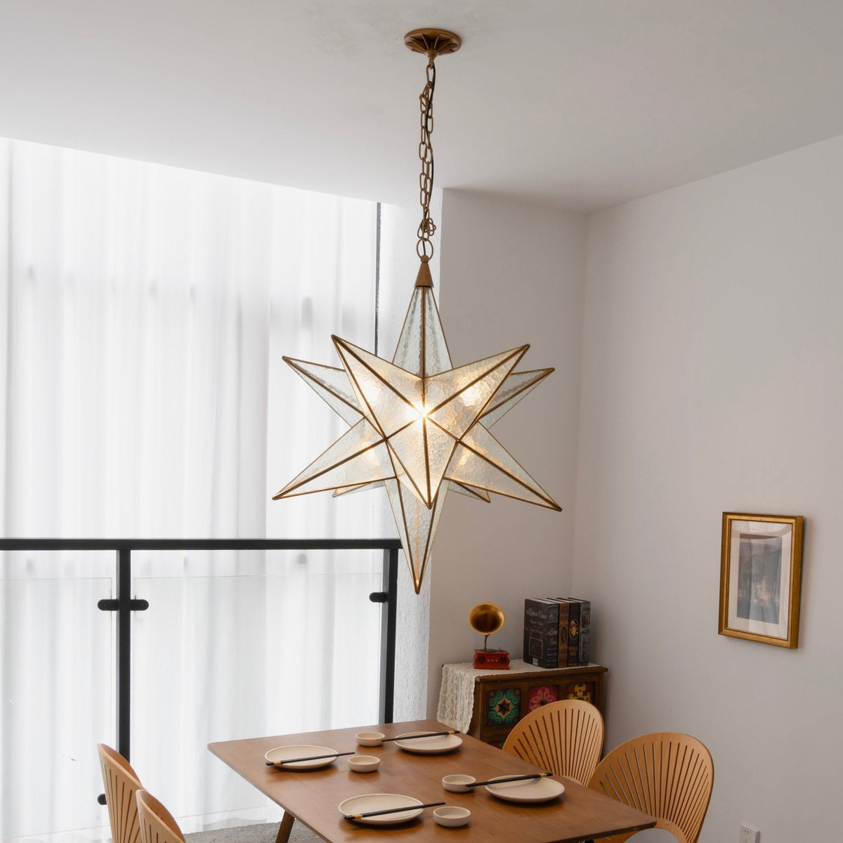 Luminara Star Chandelier – Brass & Glass Starburst Pendant Light