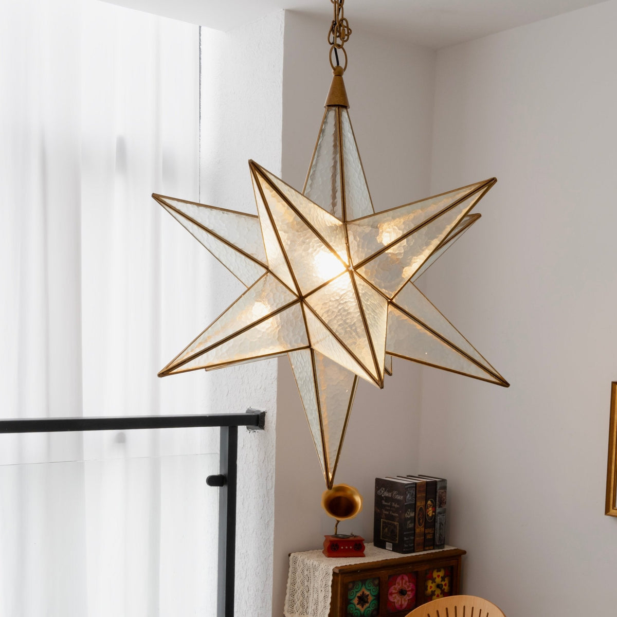 Luminara Star Chandelier – Brass & Glass Starburst Pendant Light