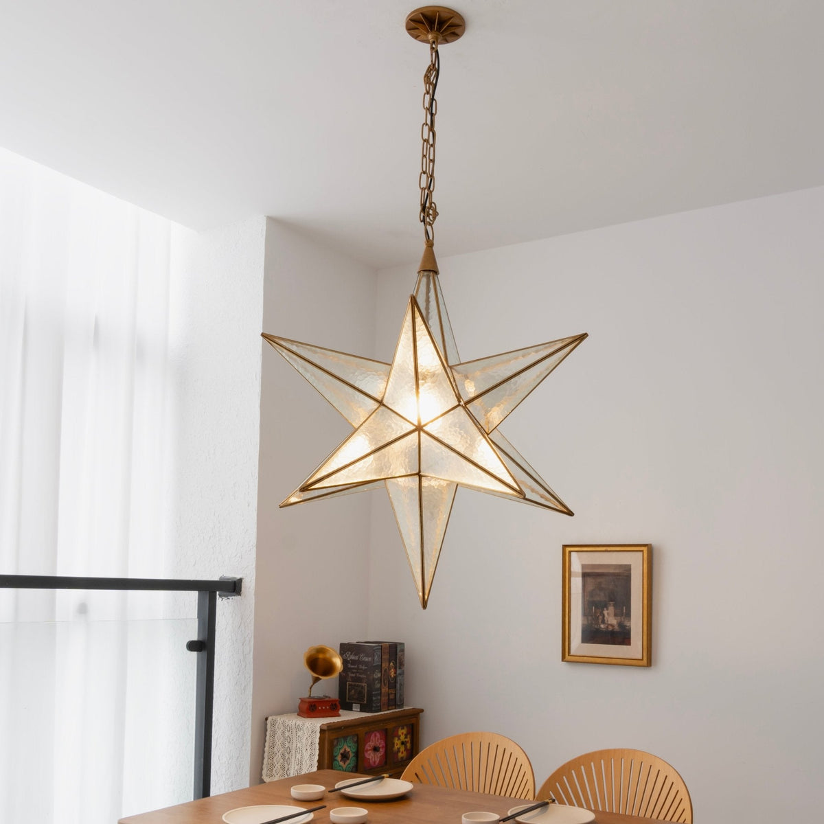 Luminara Star Chandelier – Brass & Glass Starburst Pendant Light