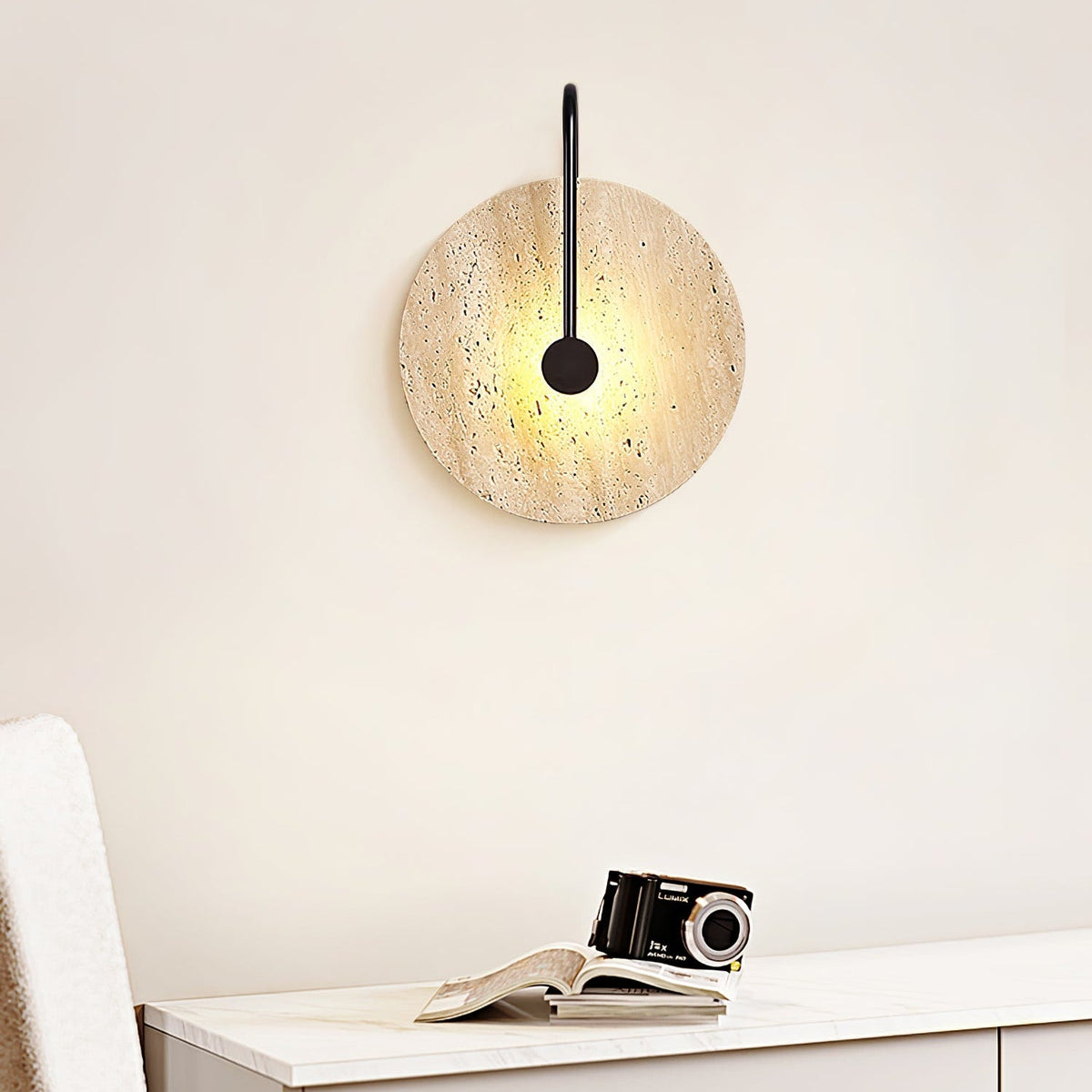 Luminous Horizon Wall Sconce in Yellow Travertine with Black Metal Accent