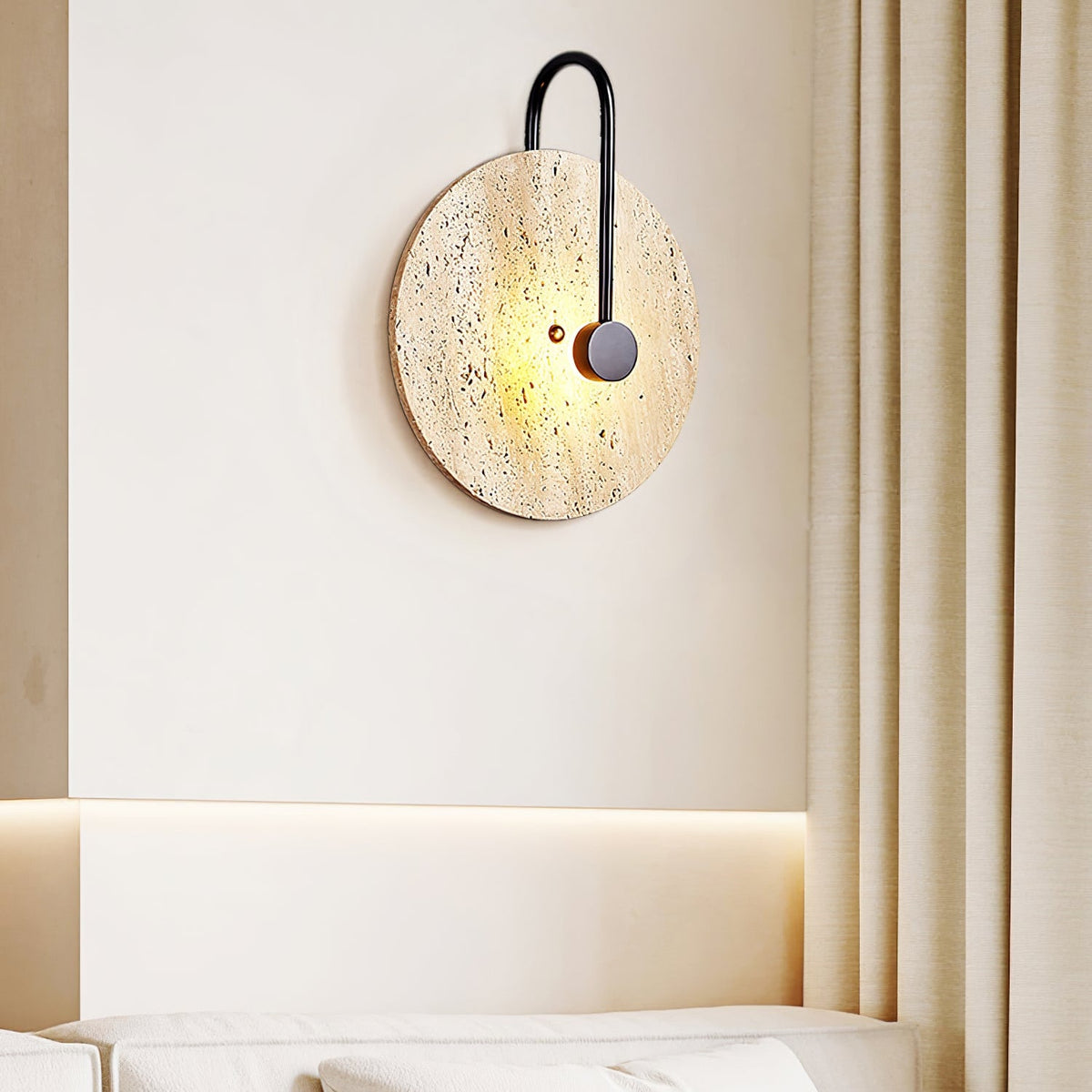 Luminous Horizon Wall Sconce in Yellow Travertine with Black Metal Accent