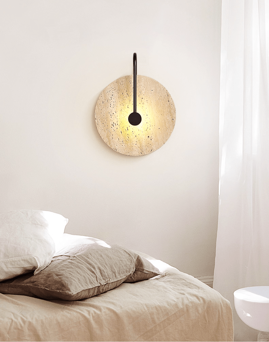 Luminous Horizon Wall Sconce in Yellow Travertine with Black Metal Accent