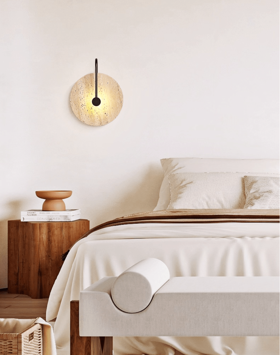 Luminous Horizon Wall Sconce in Yellow Travertine with Black Metal Accent