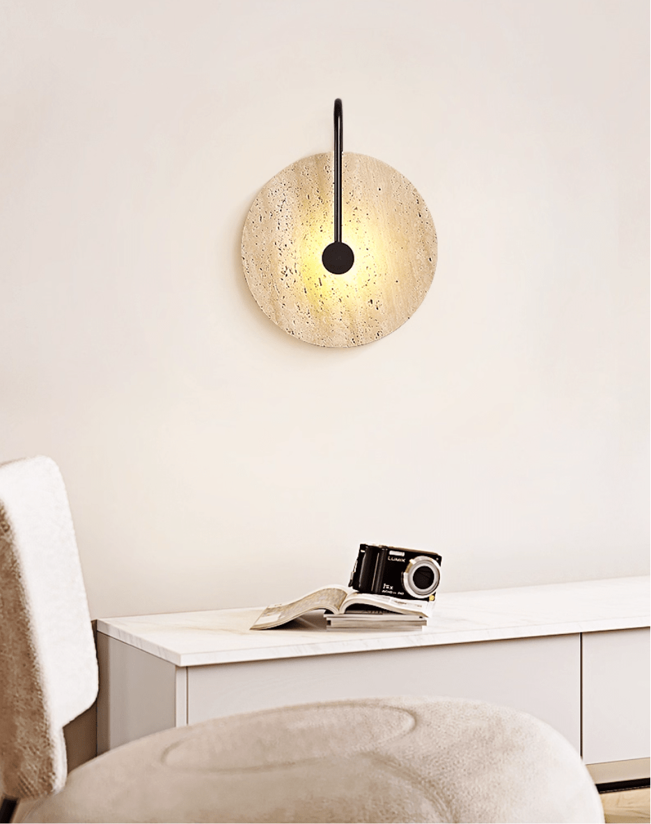 Luminous Horizon Wall Sconce in Yellow Travertine with Black Metal Accent