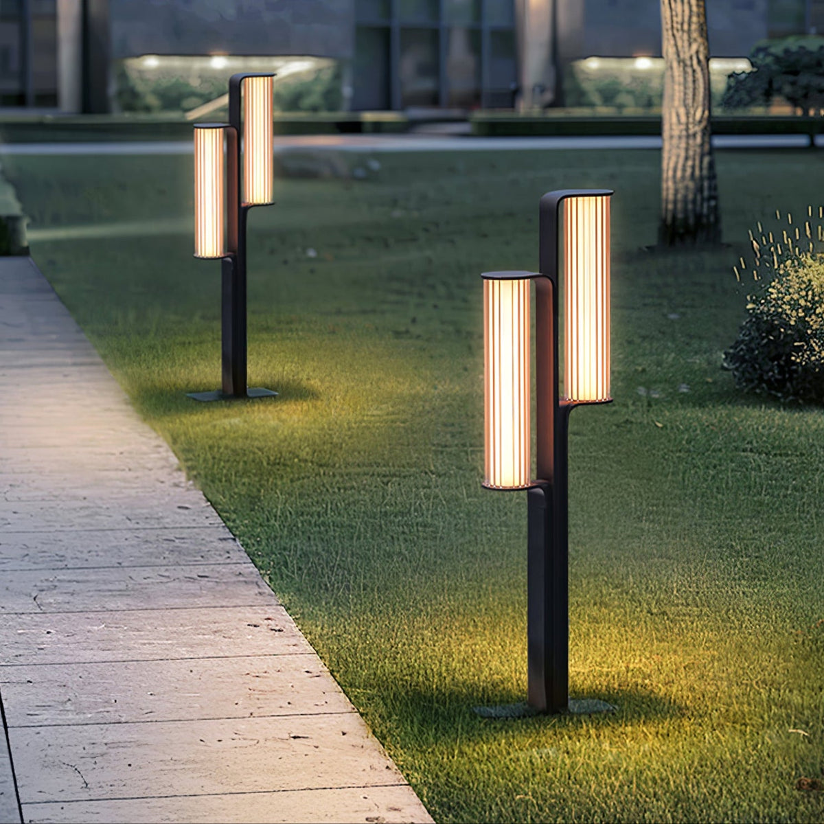Lumo Arc Duo Outdoor Post Lamp – Modern LED Garden Lighting