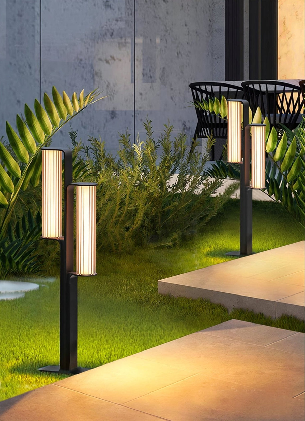 Lumo Arc Duo Outdoor Post Lamp – Modern LED Garden Lighting