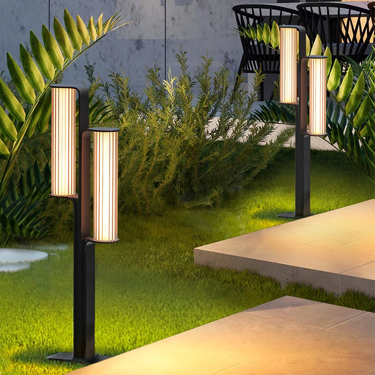 Lumo Arc Duo Outdoor Post Lamp – Modern LED Garden Lighting