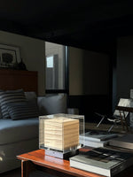 Lumo Cube Table Lamp – Modern Glass & Fabric LED Accent Light