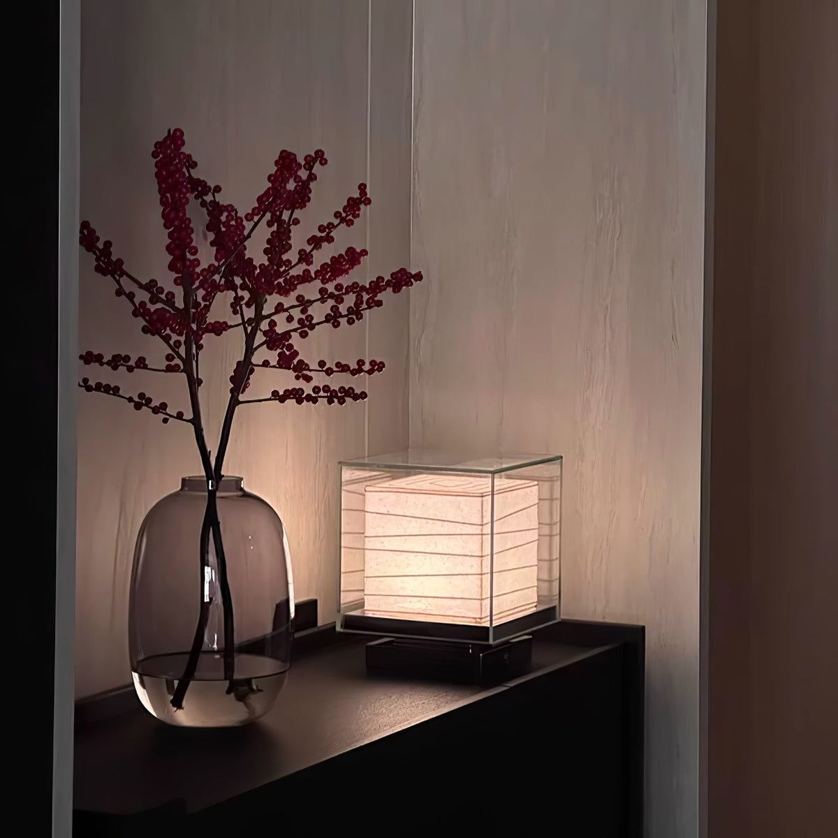 Lumo Cube Table Lamp – Modern Glass & Fabric LED Accent Light