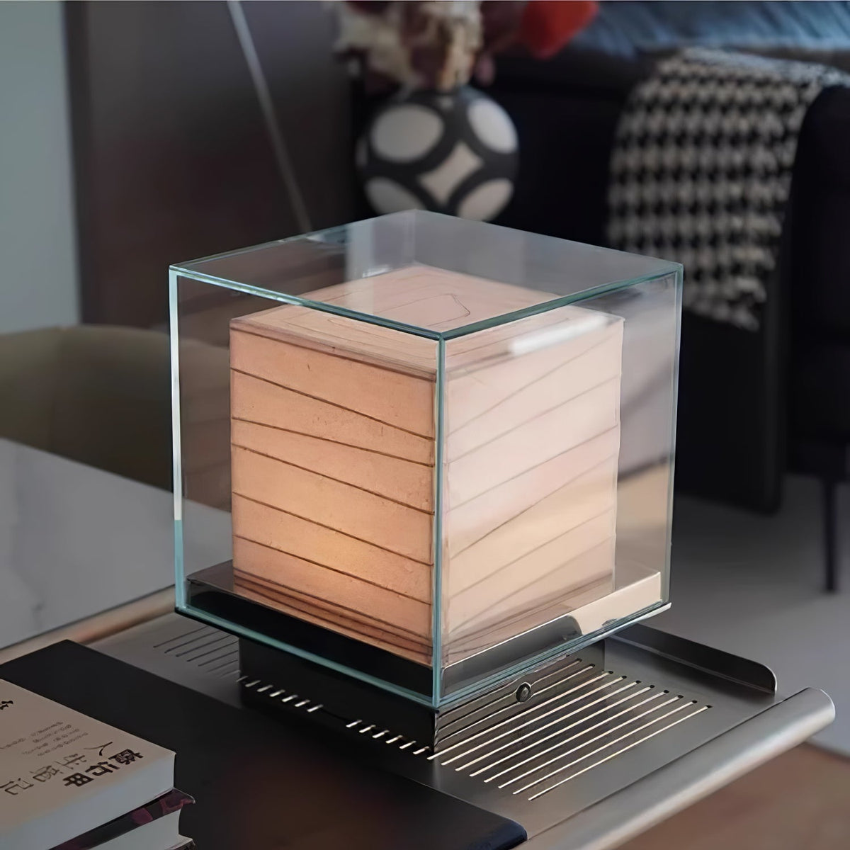 Lumo Cube Table Lamp – Modern Glass & Fabric LED Accent Light