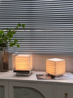 Lumo Cube Table Lamp – Modern Glass & Fabric LED Accent Light