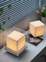 Lumo Cube Table Lamp – Modern Glass & Fabric LED Accent Light