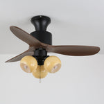 Lumo Orb Ceiling Fan Light with Amber Glass Globes and Walnut Blades