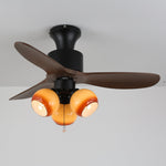 Lumo Orb Ceiling Fan Light with Amber Glass Globes and Walnut Blades