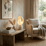 Lumora Shell Table Lamp in Alabaster and Brass by
