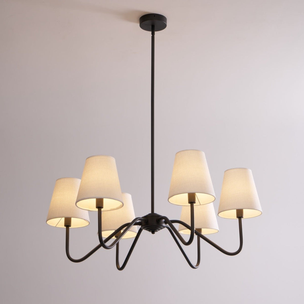 Lumos Black Chandelier – Modern Fabric Shade Pendant Light for Dining Room