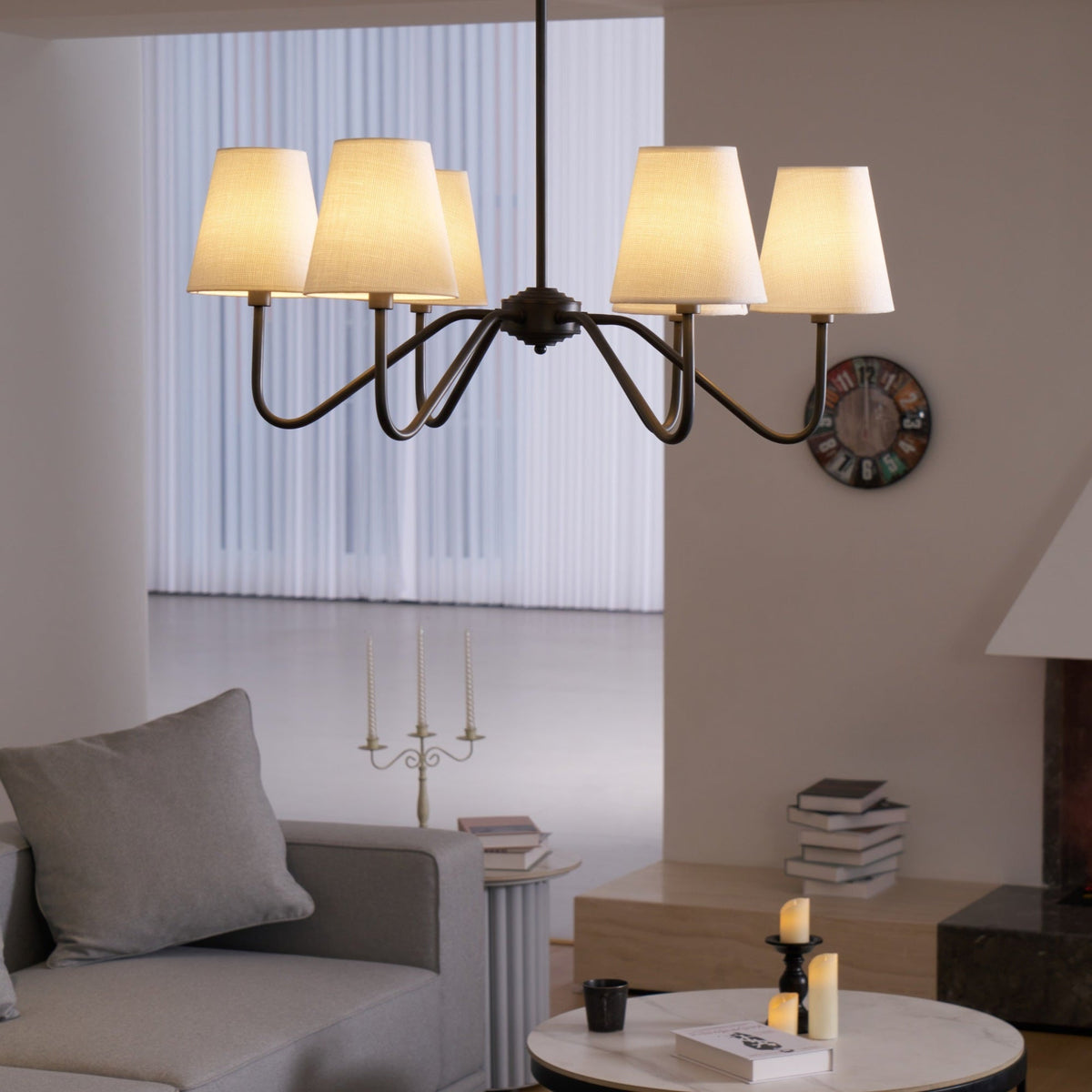 Lumos Black Chandelier – Modern Fabric Shade Pendant Light for Dining Room