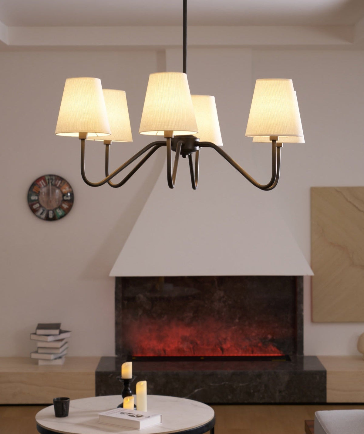Lumos Black Chandelier – Modern Fabric Shade Pendant Light for Dining Room