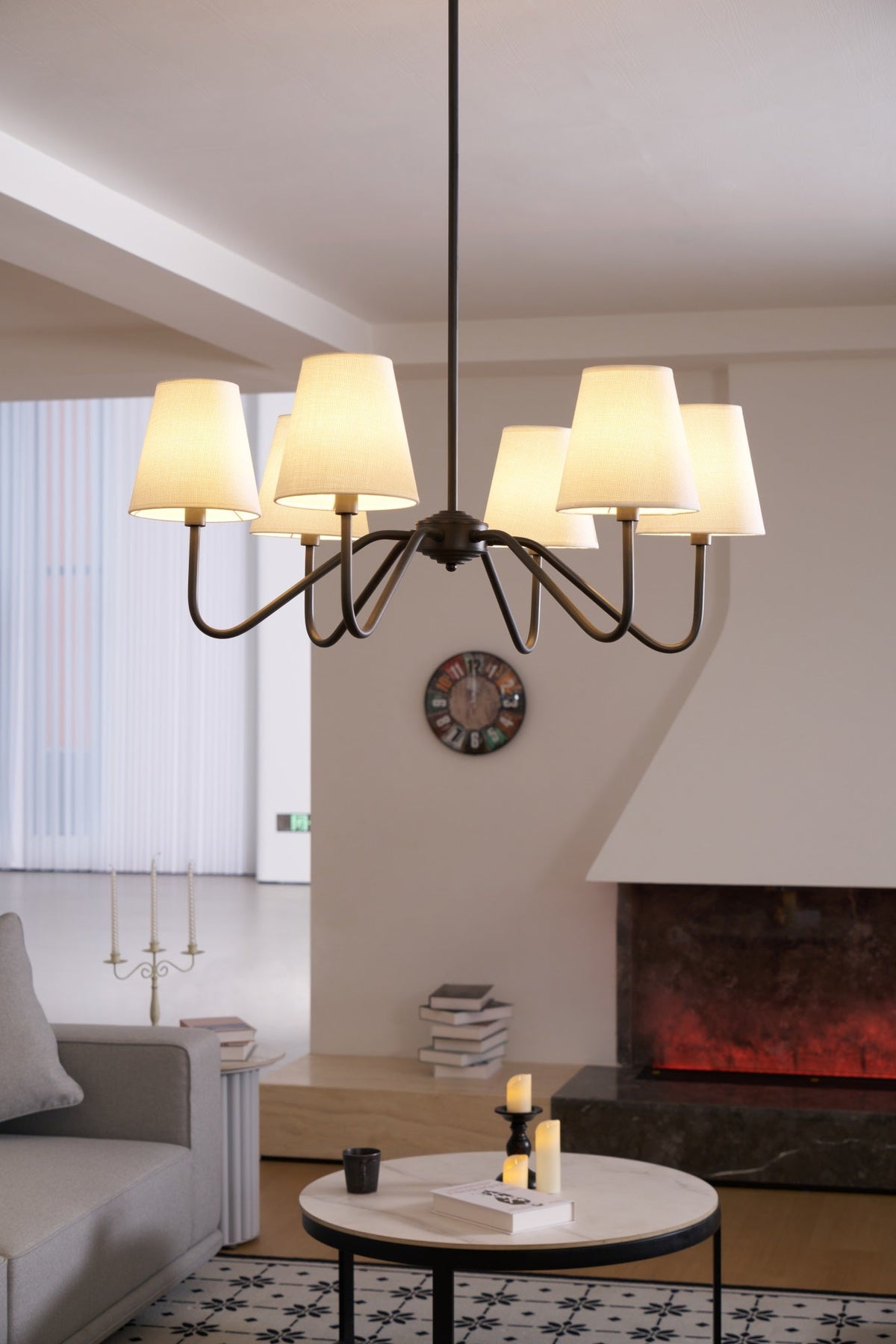 Lumos Black Chandelier – Modern Fabric Shade Pendant Light for Dining Room