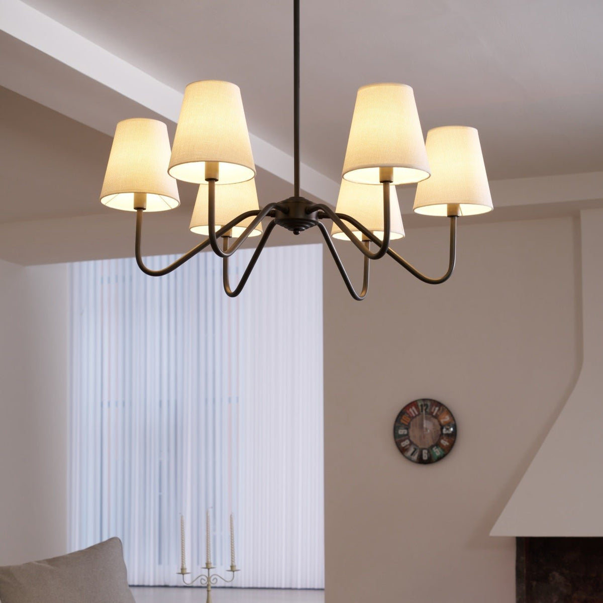 Lumos Black Chandelier – Modern Fabric Shade Pendant Light for Dining Room