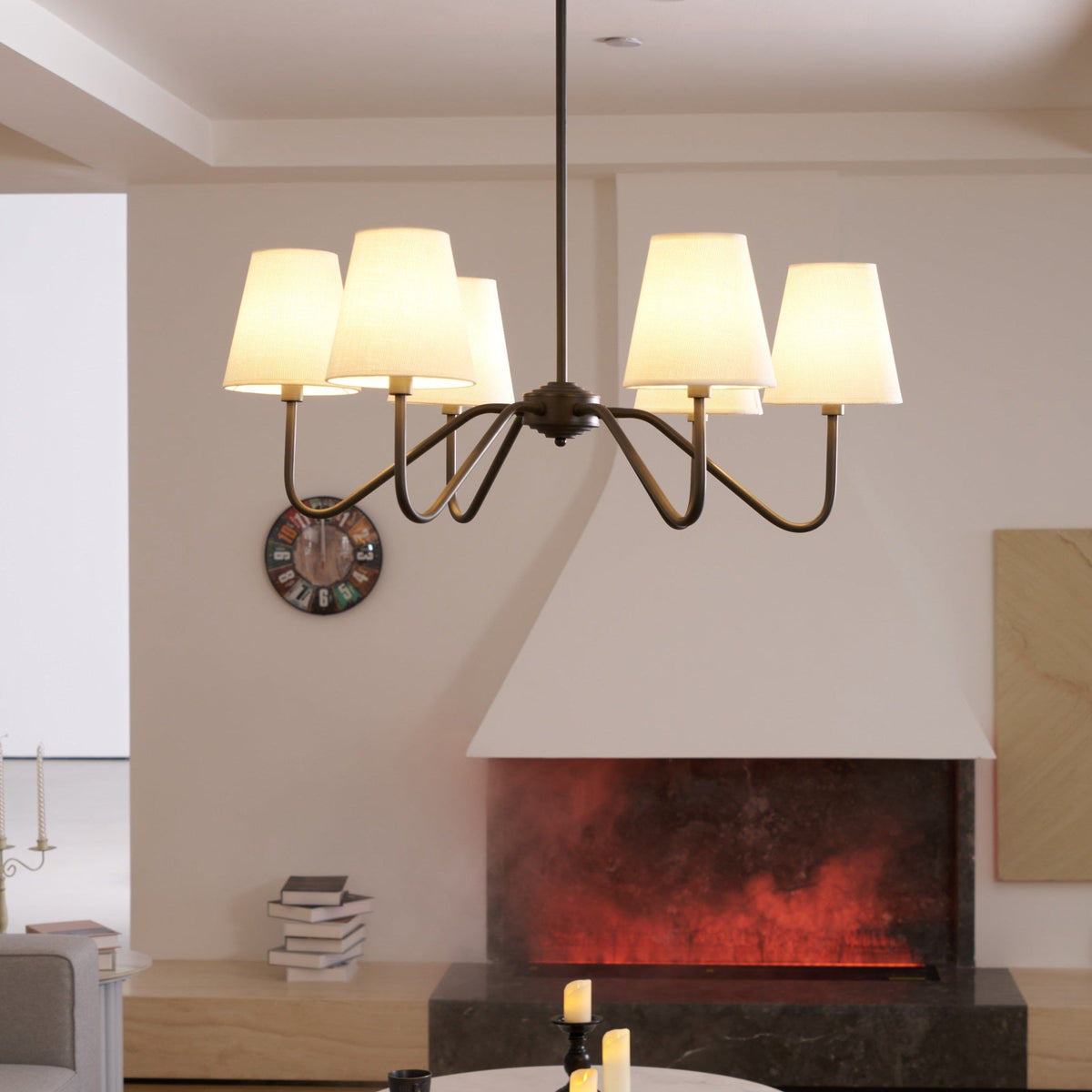 Lumos Black Chandelier – Modern Fabric Shade Pendant Light for Dining Room