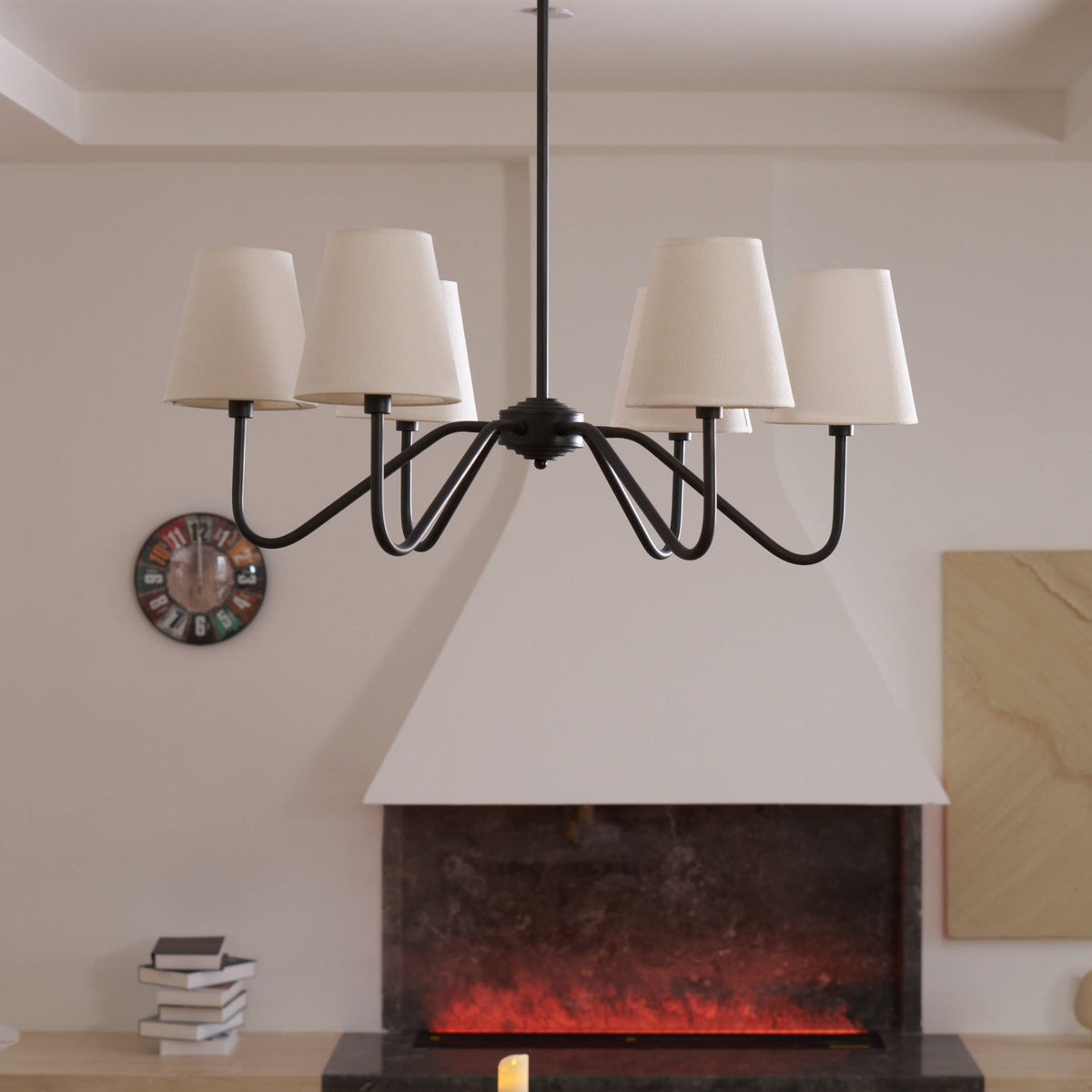 Lumos Black Chandelier – Modern Fabric Shade Pendant Light for Dining Room
