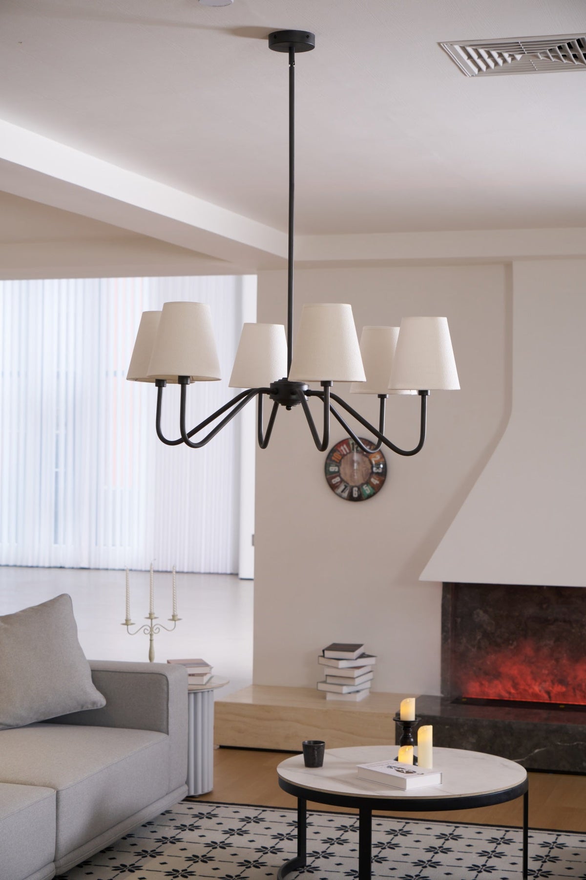 Lumos Black Chandelier – Modern Fabric Shade Pendant Light for Dining Room