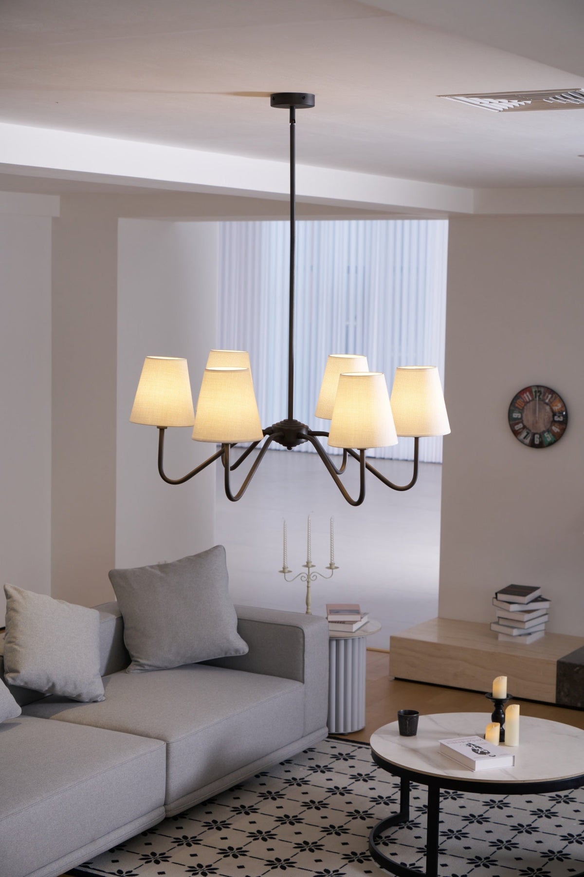 Lumos Black Chandelier – Modern Fabric Shade Pendant Light for Dining Room