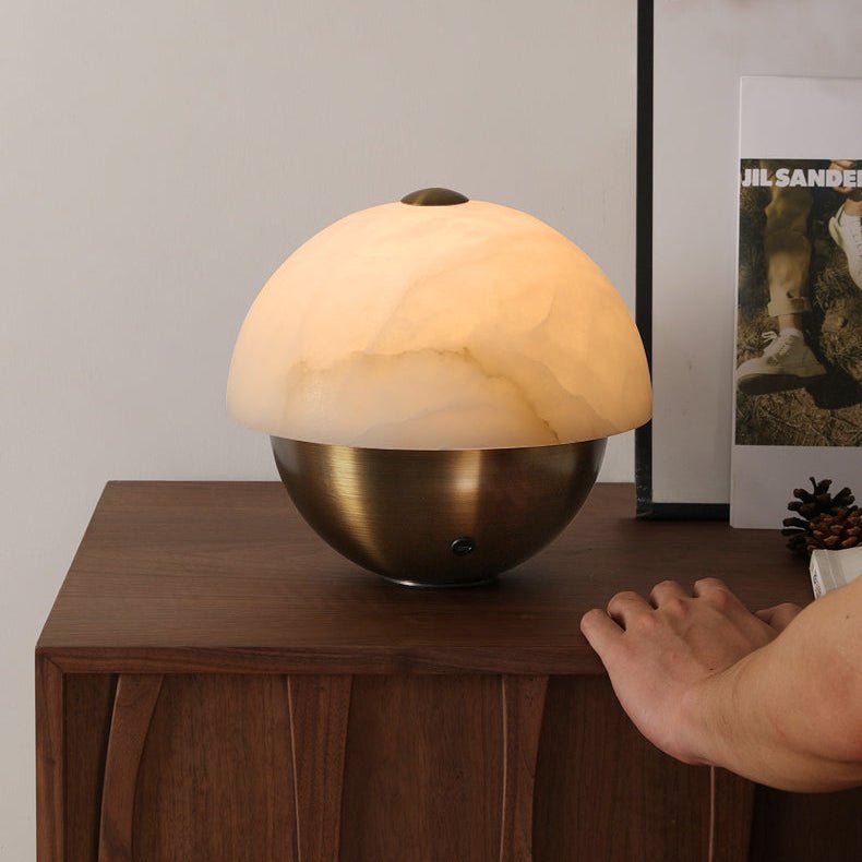 Luna Stone Mini Alabaster Table Lamp with Brass Base