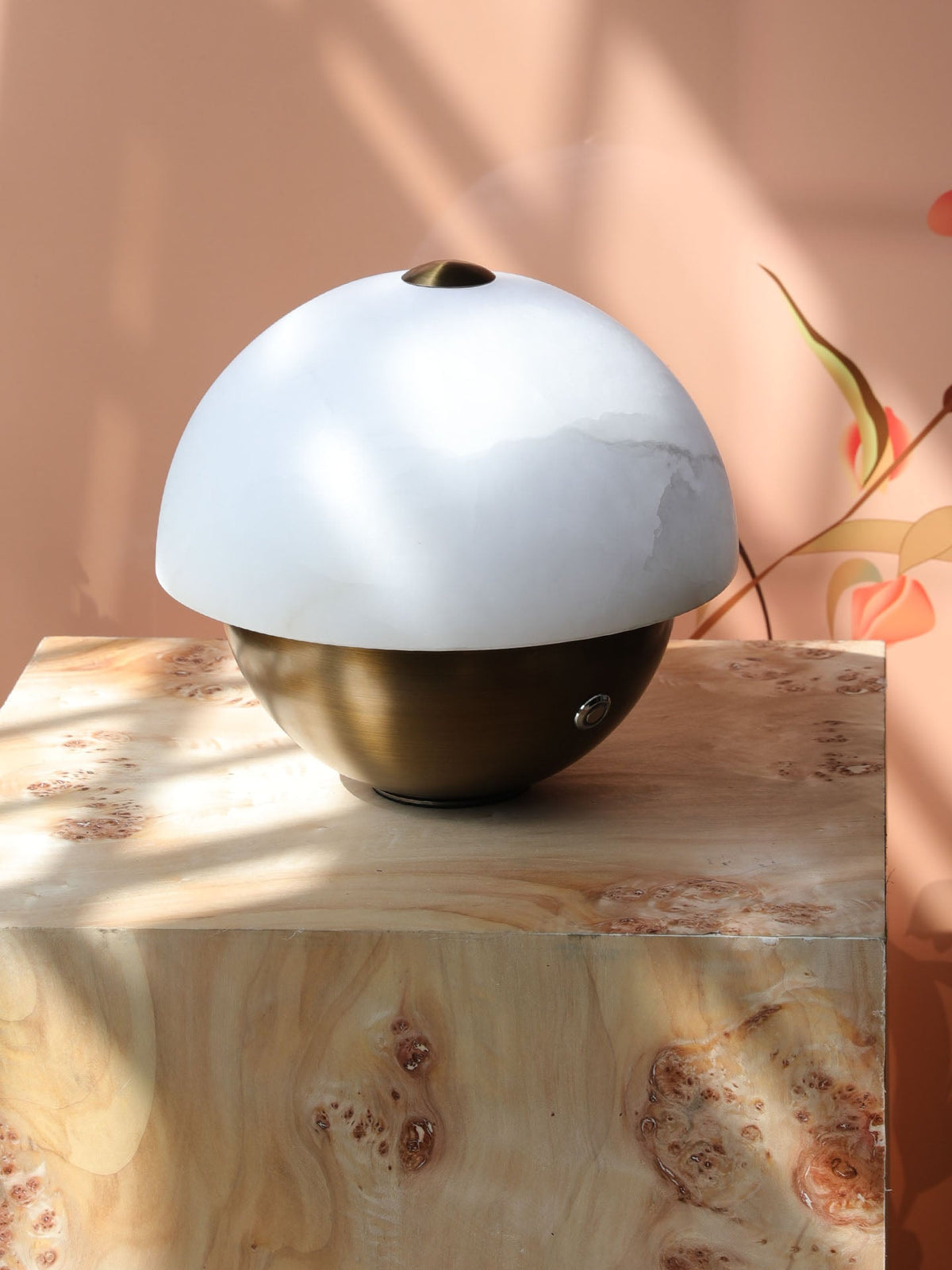 Luna Stone Mini Alabaster Table Lamp with Brass Base