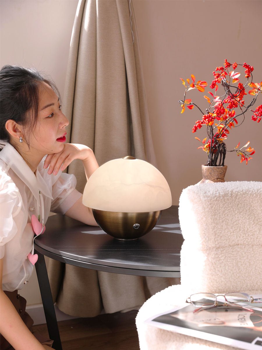 Luna Stone Mini Alabaster Table Lamp with Brass Base