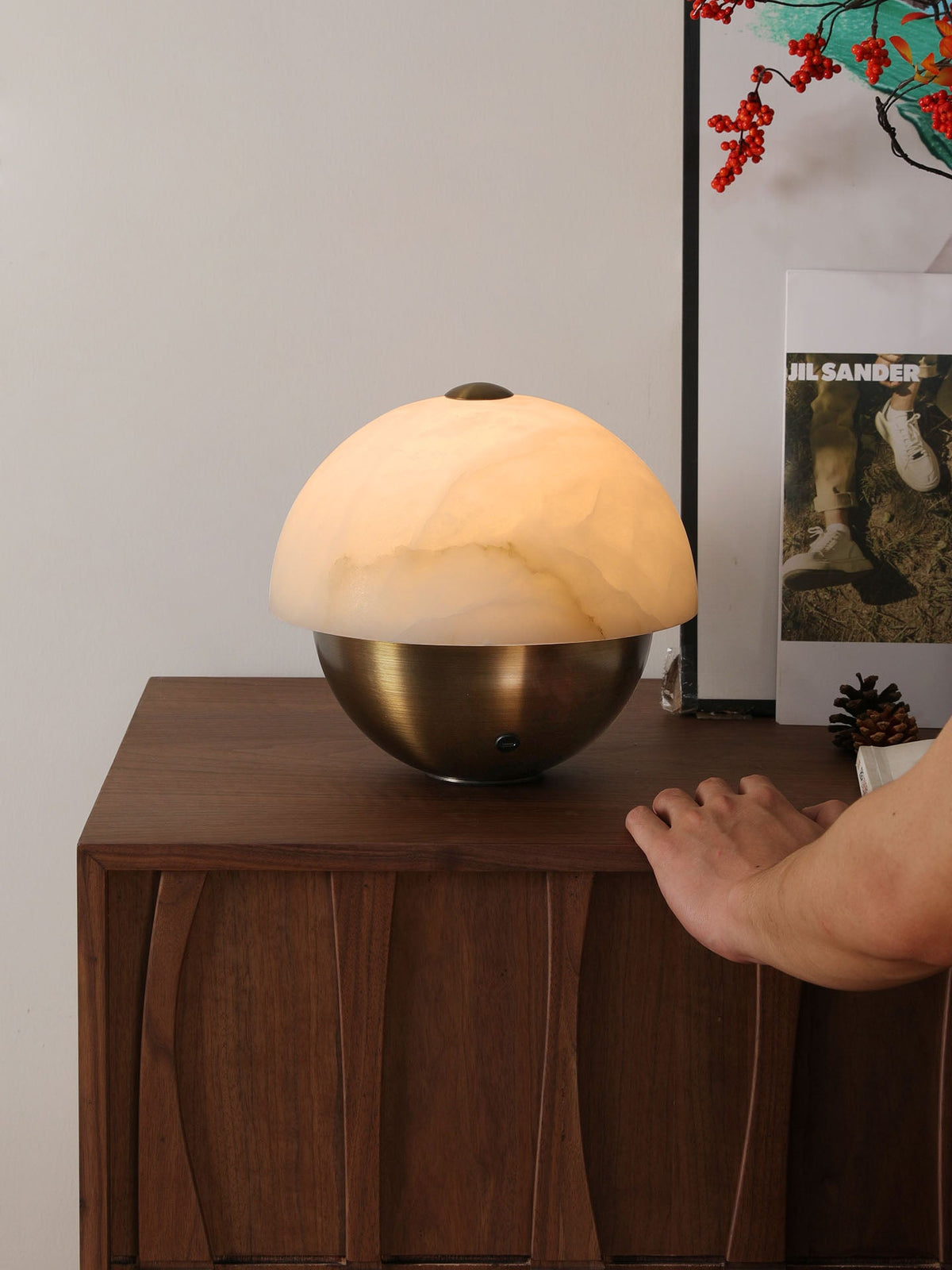 Luna Stone Mini Alabaster Table Lamp with Brass Base